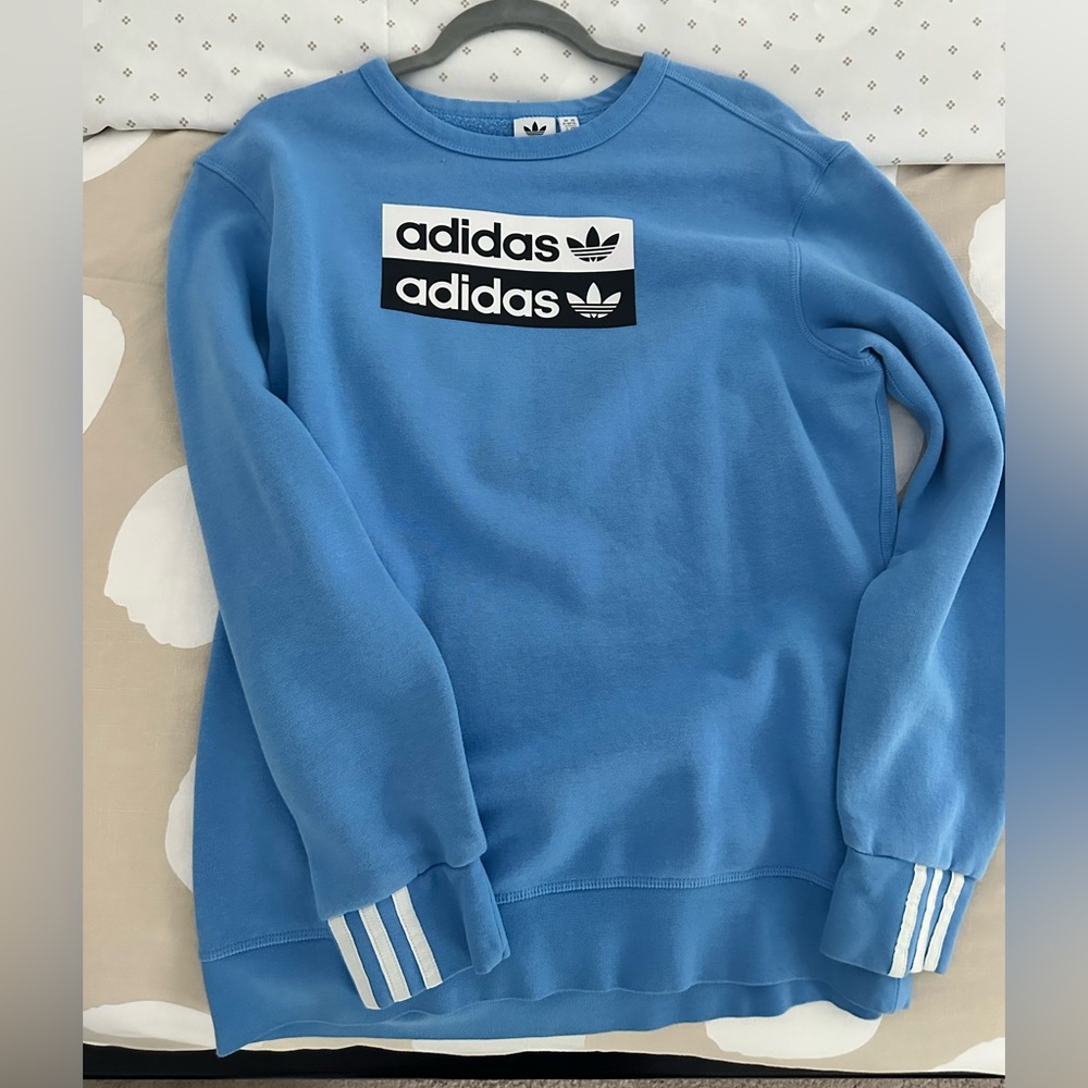 Adidas Trefoil Box Logo Crewneck Sweatshirt Light Blue Youth XL